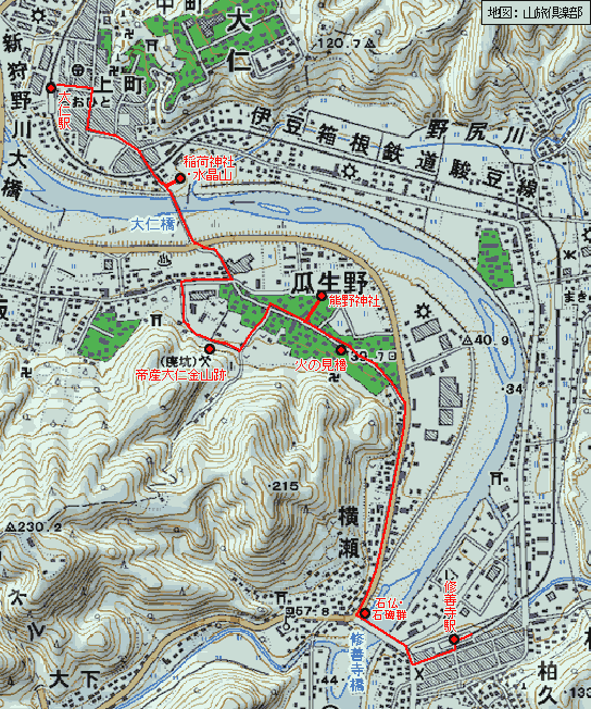 大仁駅~水晶山・神武天皇遥拝所~帝産大仁金山跡~修善寺駅 徒歩めぐり
