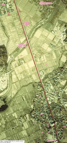 花岡線 板子石~松峰間 航空写真(1975年)