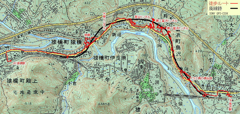 中央本線旧線めぐり(鳥沢駅~猿橋駅間) 地図