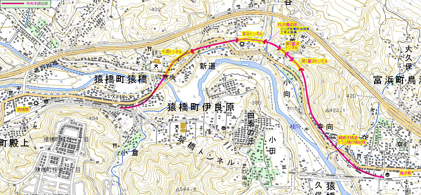 中央本線旧線めぐり(鳥沢駅~猿橋駅間) 地図