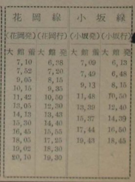 1954年(昭和29年)10月20日発行の「大館市政だより」(第27号)に掲載された花岡線と小坂線の時刻表