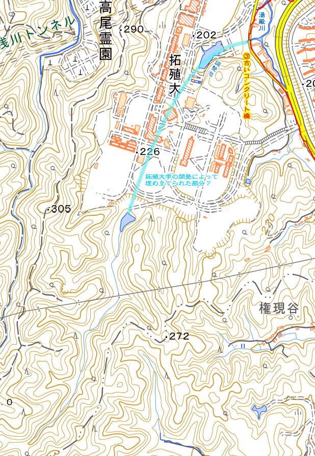 湯殿川の埋め立てられた部分? 地図