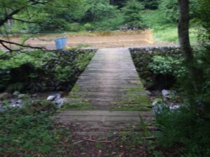 こちらにも木製の人道橋。