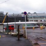 糸魚川駅（北陸新幹線開業に向けて工事中）とその周辺　大糸線　北陸本線100周年記念475系国鉄色