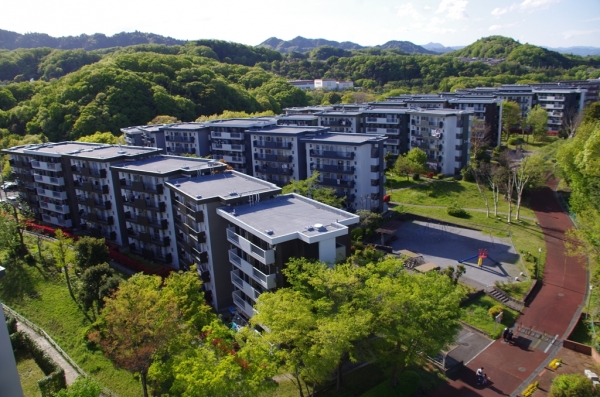 館ヶ丘団地と檜原村・奥多摩方面の山々