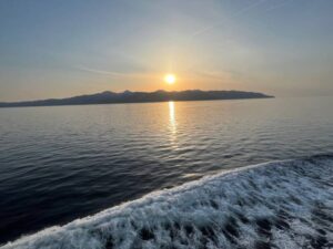 津軽海峡 津軽半島の夕陽 あさかぜ5号