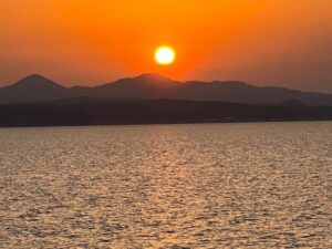 津軽海峡 津軽半島の夕陽 あさかぜ5号