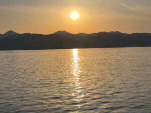 津軽海峡 津軽半島の夕陽 あさかぜ5号